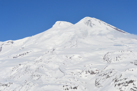 Beautiful view on the mountains. Nice winter mountains landscape. Snow lies on the surface of the mountains. caucasian mountains. Elbrus mountain.の写真素材