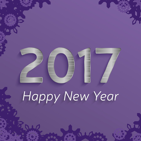 digital happy new year 2017 text design. vector greeting illustration with silver numbers and snowflakes. happy new year 2017 vector backgroundのイラスト素材