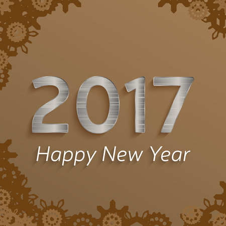 digital happy new year 2017 text design. vector greeting illustration with silver numbers and snowflakes. happy new year 2017 vector backgroundのイラスト素材