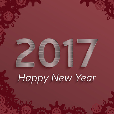 digital happy new year 2017 text design. vector greeting illustration with silver numbers and snowflakes. happy new year 2017 vector backgroundのイラスト素材