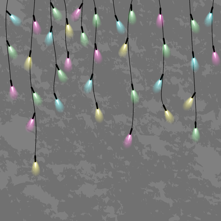 garlands, christmas decorations lights effects. glowing lights for xmas holiday greeting card design. christmas lights isolated realistic design elements.のイラスト素材