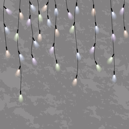 garlands, christmas decorations lights effects. glowing lights for xmas holiday greeting card design. christmas lights isolated realistic design elements.のイラスト素材