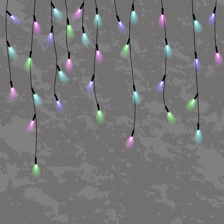 garlands, christmas decorations lights effects. glowing lights for xmas holiday greeting card design. christmas lights isolated realistic design elements.のイラスト素材