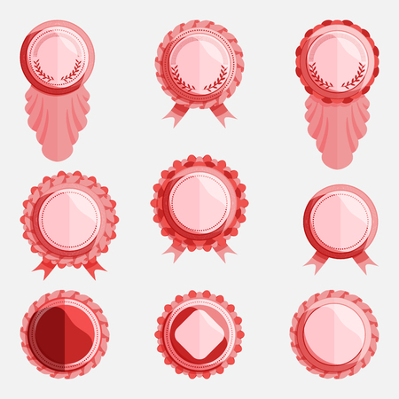 set of red badges with ribbon.の写真素材