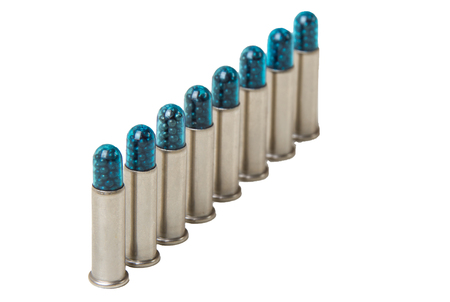 Closeup of a cartridge with white background.