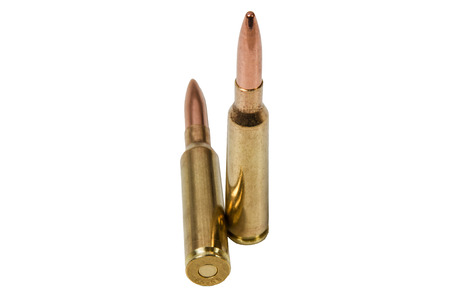 Closeup of a cartridge with white background.
