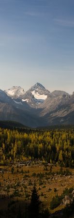 Fall colors in a valley of the Rocky Mountains, Kananaskis Country, Alberta, Canada.の写真素材