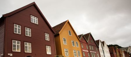 Old colorful buildings in Bergen, Norway, Scandinaviaの写真素材