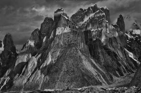 Trango Towers dramatic lightの写真素材