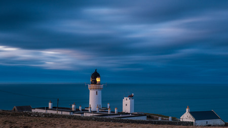 Dunnet Head Lighthouse, the most notherly point of the UK mainland at duskの写真素材