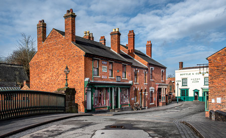 A Victorian village street at the Black Country Living Museum, Dudley.のeditorial素材
