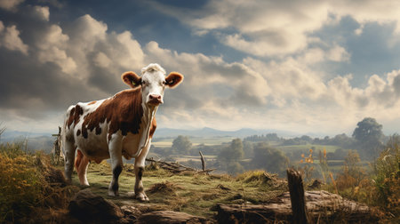 Cow in the meadow. Rural landscape with a herd of cows.の素材
