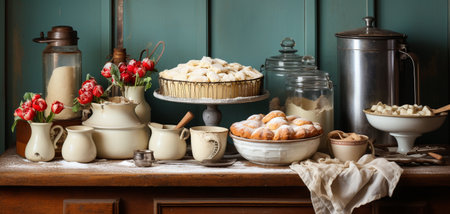 Still life with croissants, meringues and marshmallowsの素材