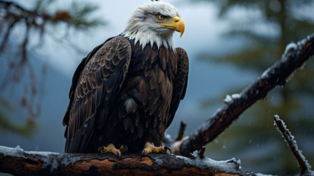Bald Eagle (Haliaeetus leucocephalus) sitting on a branch.の素材