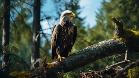 Bald Eagle (Haliaeetus leucocephalus) sitting on a branchの素材