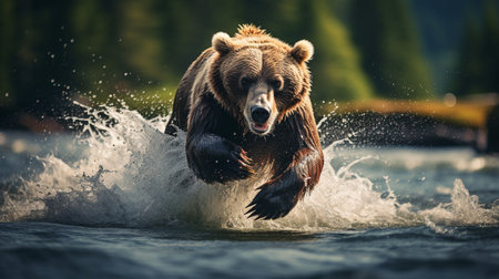 Brown bear fishing in the water. Scientific name: Ursus arctos.の素材