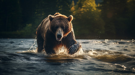 Brown bear swimming in the water. Scientific name: Ursus arctos.の素材