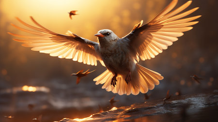 Birds of prey in flight at sunset in the wild. Wildlife scene from nature.の素材