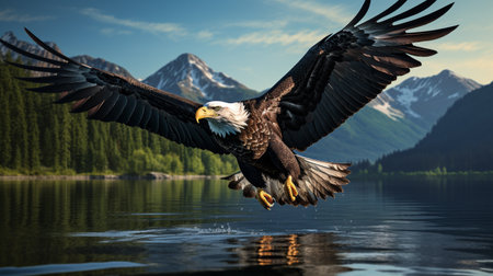 Bald Eagle in flight. Alaska. USA. Glacier National Park.の素材