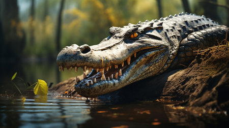 Crocodile with open mouth in the river. Wild animal.の素材