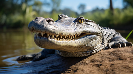 Crocodile in the water. Crocodile portrait.の素材