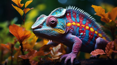 Colorful chameleon in the forest. Colorful chameleonの素材