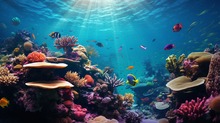 Underwater world with corals and tropical fish, underwater landscape.の素材