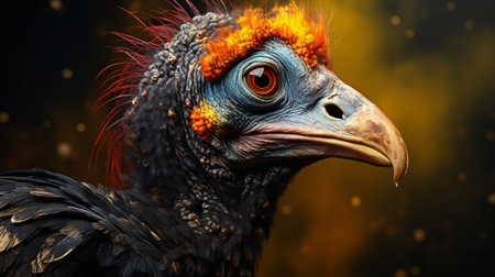 Black vulture portrait on a dark background. 3d illustration.の素材
