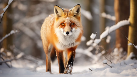 Red fox (Vulpes vulpes) in winter forest.の素材