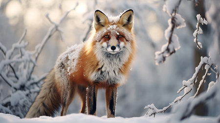 Red fox (Vulpes vulpes) in winter forest.の素材