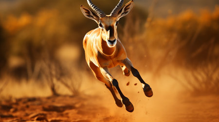 Impala running in the desert, Kruger Park, South Africaの素材