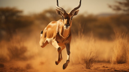Male Impala (Aepyceros melampus) running in the bushの素材