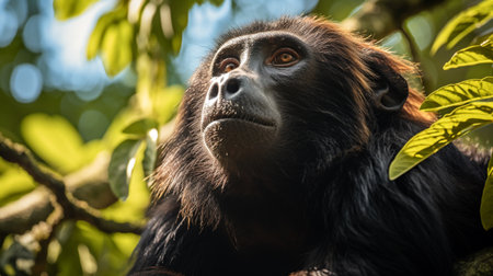 Close up portrait of a howler monkey in the jungle in Costa Ricaの素材