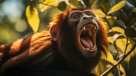 Portrait of a red-shanked orangutan in the jungleの素材