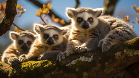 Ring-tailed lemur (Lemur catta) familyの素材