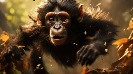 Chimpanzee monkey in the forest. Wildlife scene from nature.の素材