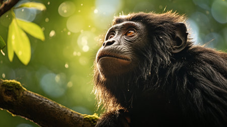 Chimpanzee monkey portrait in the jungle. Wildlife animals.の素材