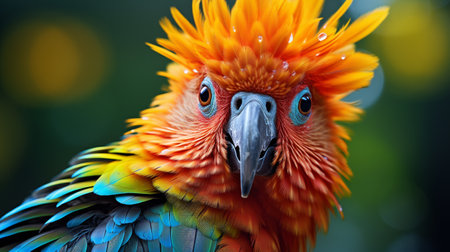 Close up of a colorful macaw parrot in the park.の素材