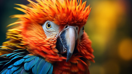 beautiful Scarlet macaw close up portrait on blurred background, colorful birdの素材