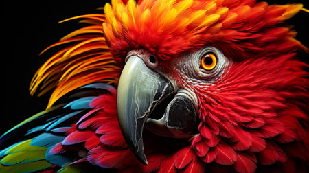 Beautiful macaw parrot on a black background close-upの素材