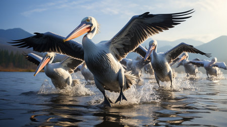 Great White Pelican (Pelecanus onocrotalus) in waterの素材