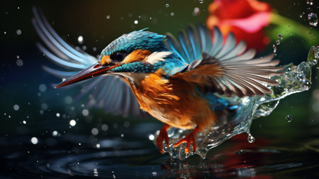 Beautiful male common kingfisher (Alcedo atthis) taking a bathの素材