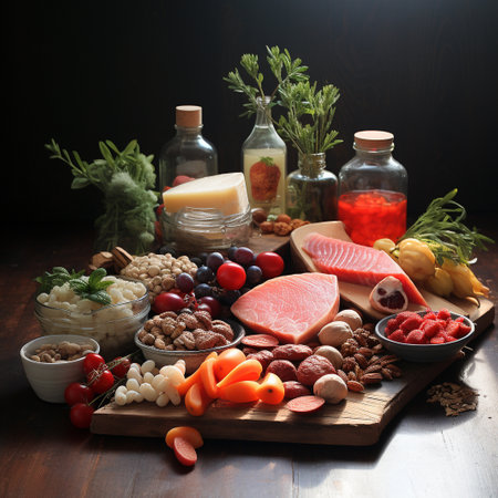 Healthy food selection on wooden background. Diet concept. Selective focus.の素材