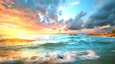 Beautiful seascape at sunset. Panoramic view.の素材