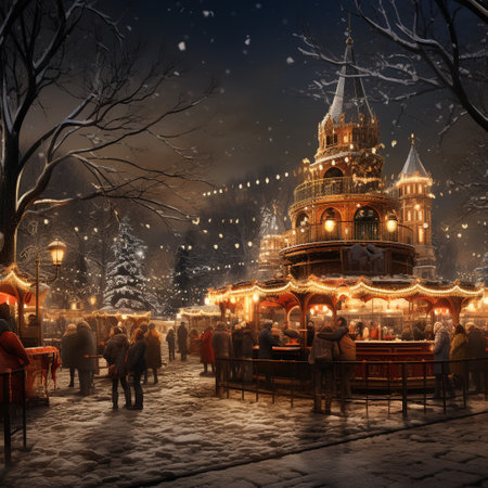 Unidentified people at Christmas market in Moscow.の素材