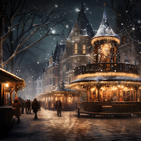 Christmas market in old town of Gdansk in winter, Polandの素材