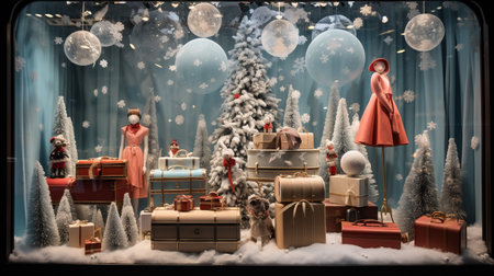 Merry Christmas and Happy New Year background with gift boxes and decorationsの素材