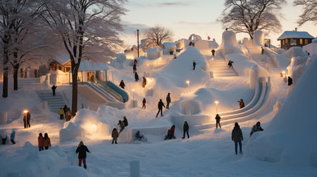 Unidentified people ice skating in the snow park in Sapporo, Hokkaido, Japanの素材
