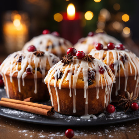 Muffins with cranberries, cinnamon and anise. Selective focus.の素材