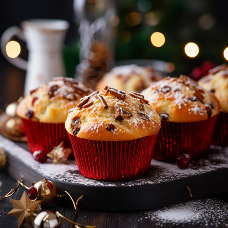 Christmas muffins with raisins and cranberries, selective focusの素材